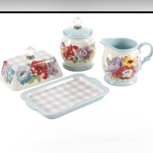 - Pioneer Woman Sweet Romance Blossom Butter Dish w/ Creamer and Sugar Set